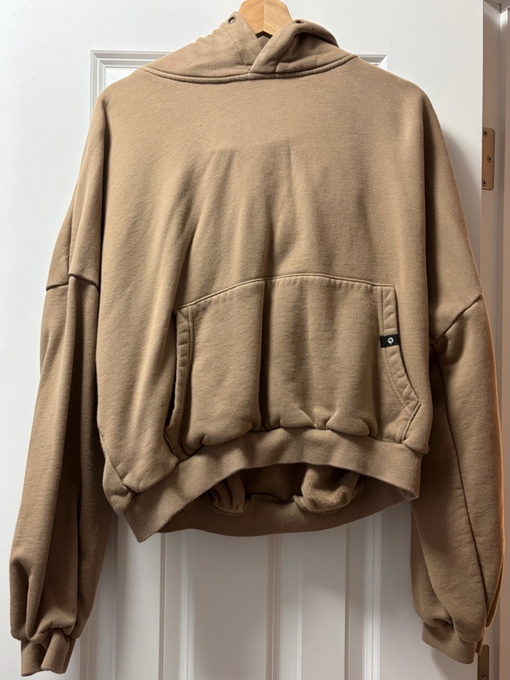 Cropped Tan Hoodie with Front Pocket